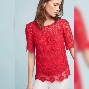 Anthropologie Vanessa Virginia Red Candace Lace Top
